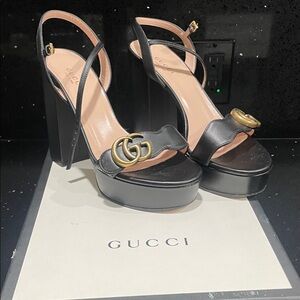 Gucci Women's Heels in Black with Gold Accents